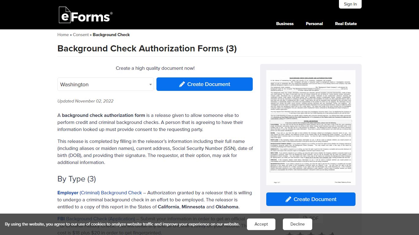 Free Background Check Authorization Forms (3) - PDF – eForms